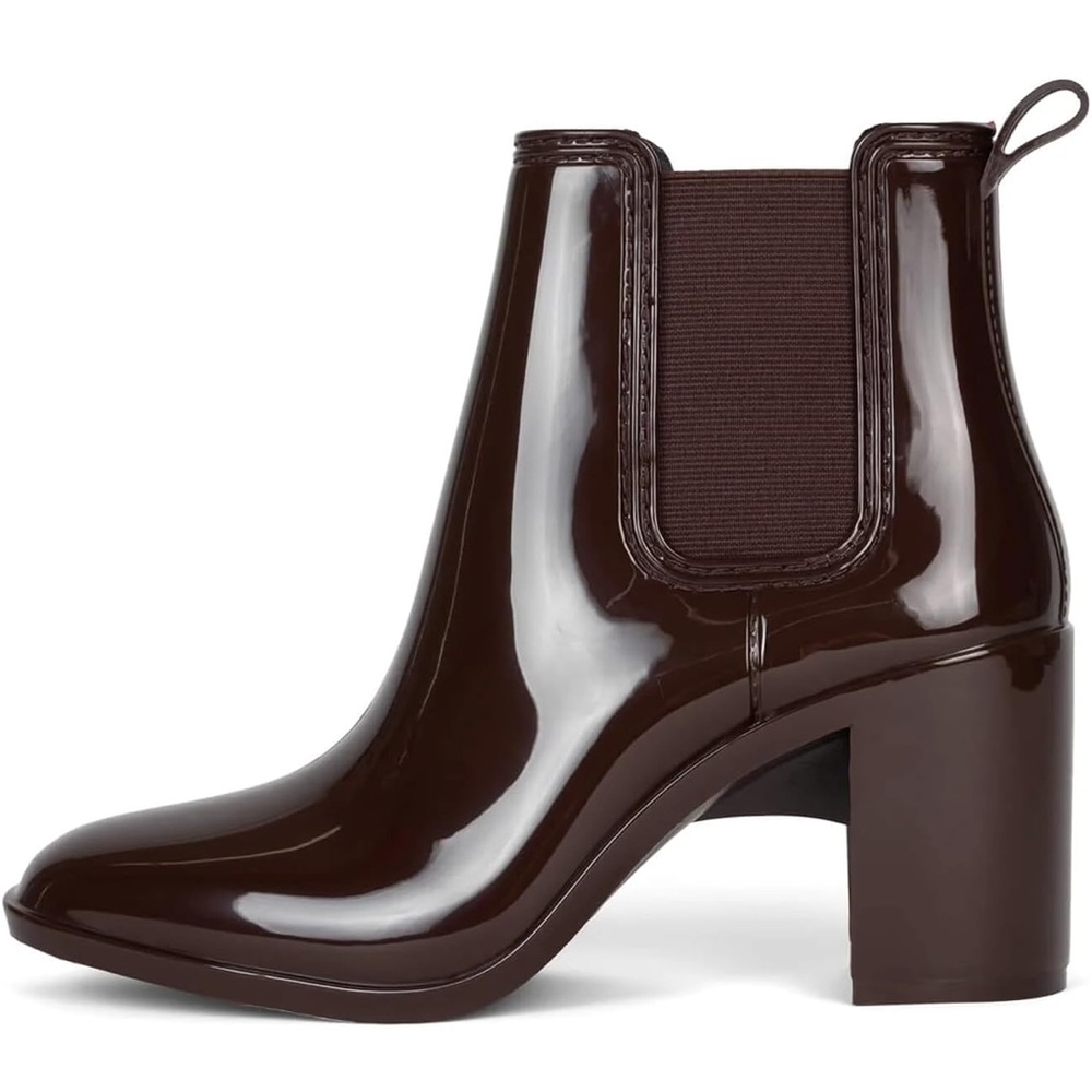 NWT Jeffrey Campbell Hurricane Block Heel Chelsea Rain Boots - Brown Shiny